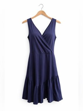 Sleeveless V-Neck Navy Wrap Dress